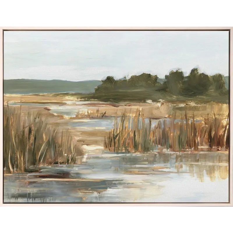 Wetland Grasses Ii – Canvas Art With Natural Wood Frame 1