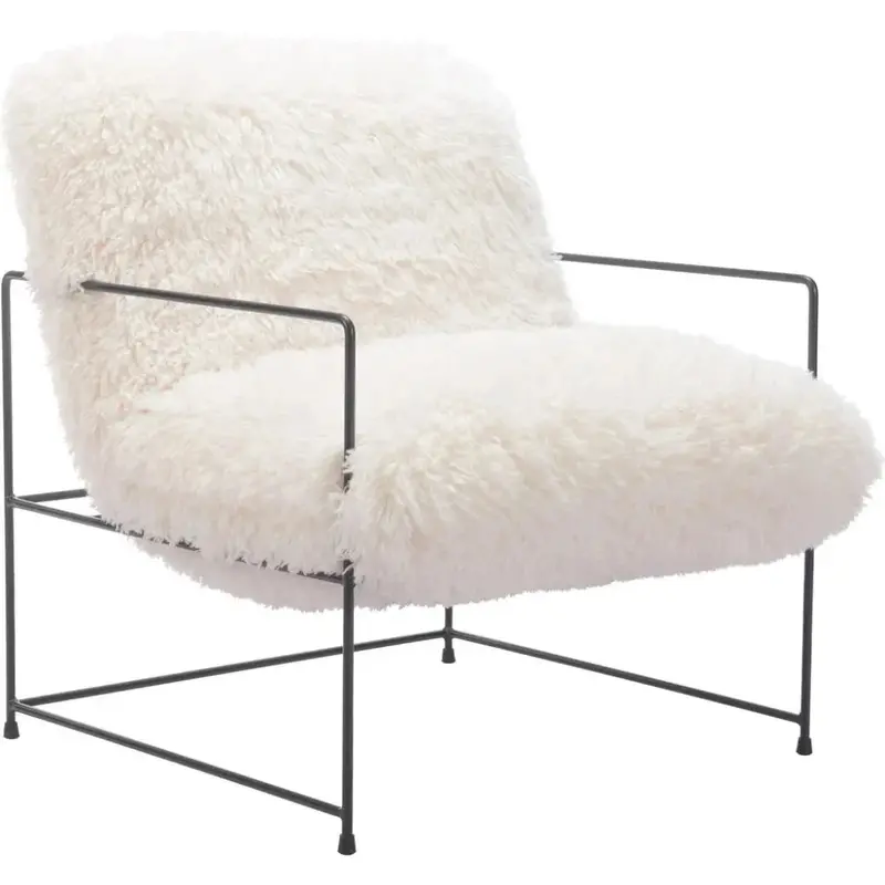 White Accent Armchair With Powder-Coated Steel Frame And Cushioned Seat 1