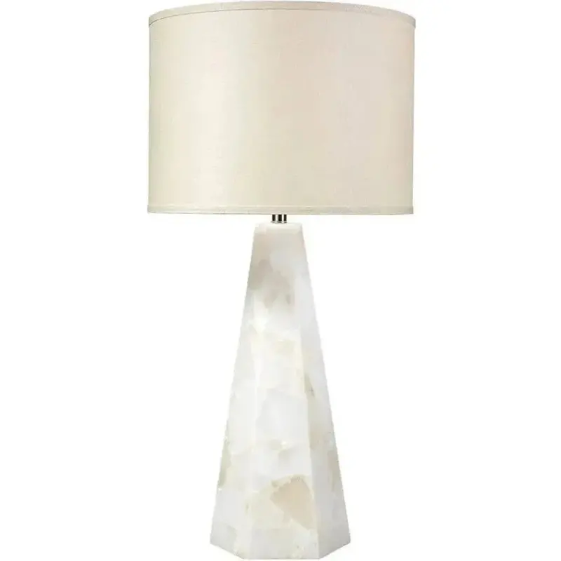 White Alabaster Borealis Hexagon Table Lamp – Geometric Coastal Elegance 1