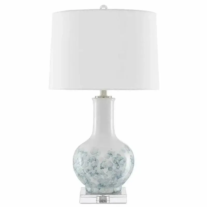 White-And-Blue Glazed Ceramic With Clear Glass Accents – Myrtle Table Lamp 1