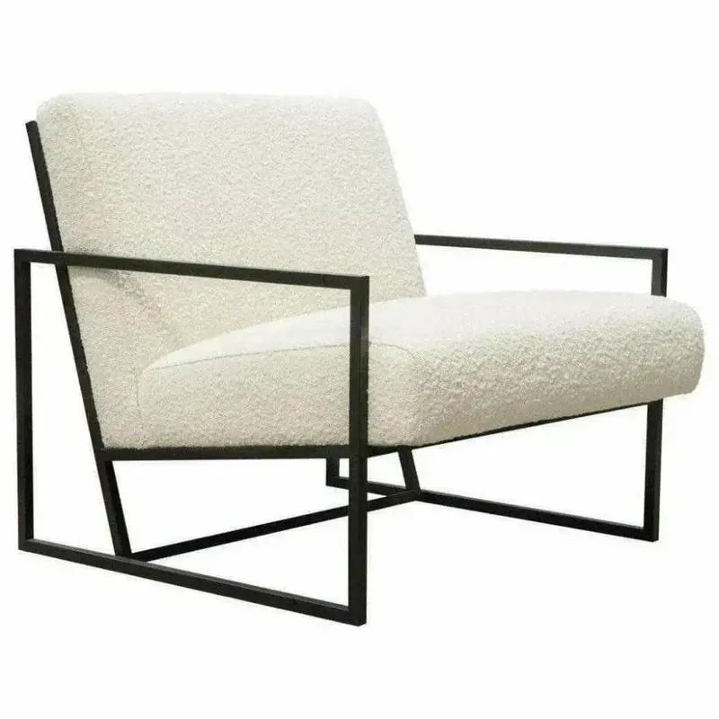 White Bouclé Sherpa Slipper Chair With Black Accents 1