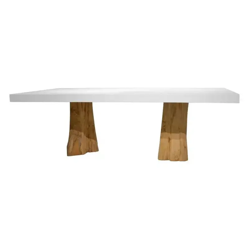 White Cement-Finish Outdoor Dining Table – Contemporary Alfresco Surface 1