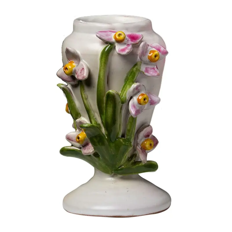 White Ceramic Flower Vase With Botanical Detail 1