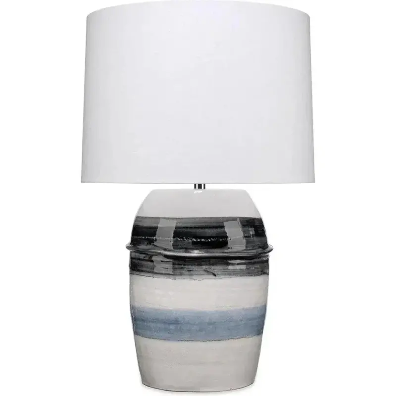 White Ceramic Horizon Striped Table Lamp – Nautical-Inspired Layered Design 1