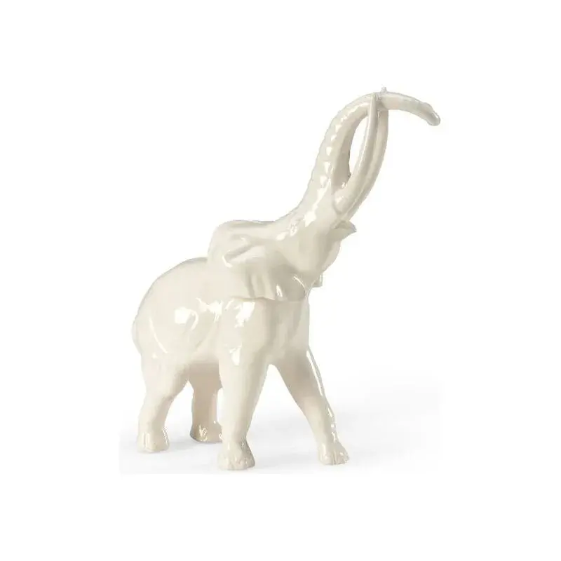 White Elephant Ceramic Statue Featuring Hand-Glazed Finish 1