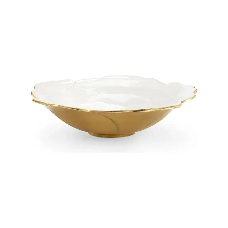 White Enameled Bowl With Metallic Gold Accents 1