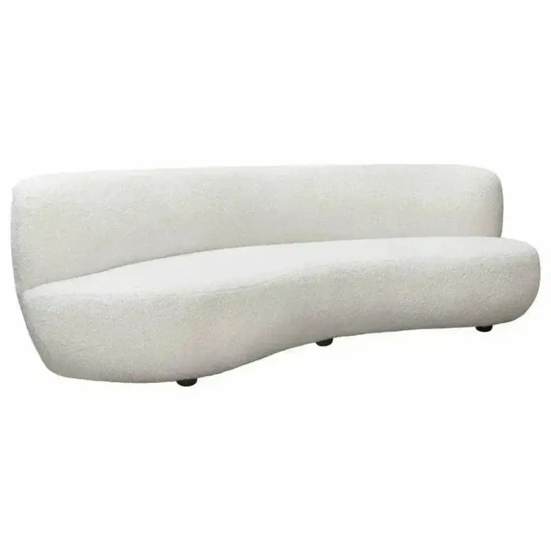 White Faux-Fabric Curved Sofa With Modern Silhouette 1