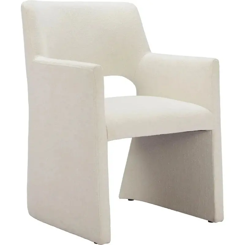 White Linen & Wood Dining Armchair – Minet Elegant Upholstered Seat 1
