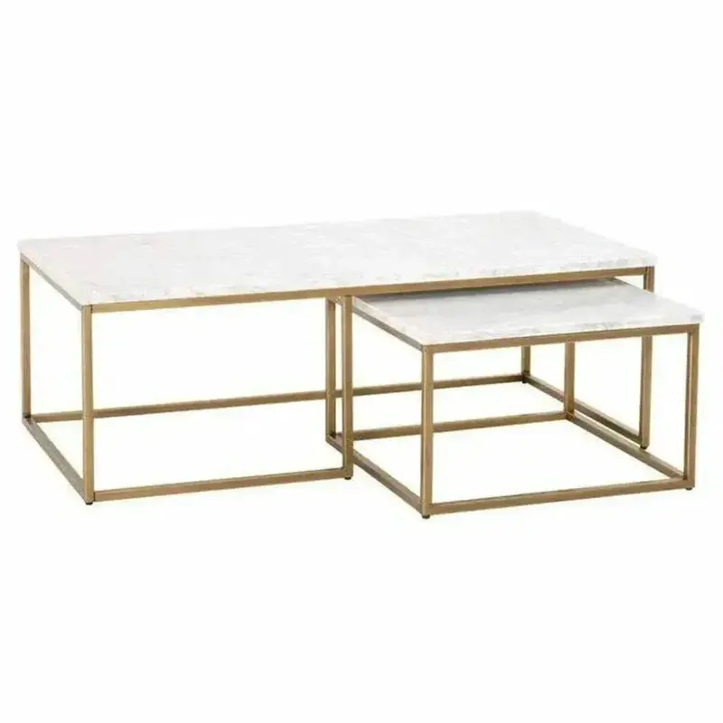 White Marble Nesting Tables – Rectangular Set With Brushed Gold Accents 1