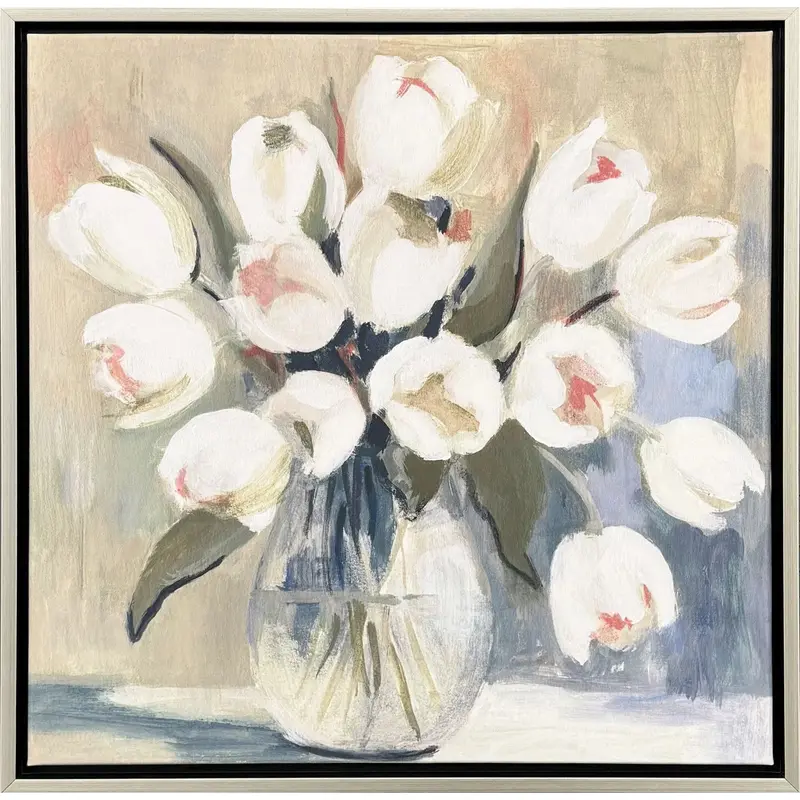 White Tulips Minimalist Canvas Art Print 1