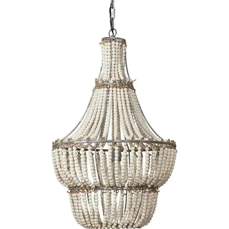 White Wooden Bead Blanca Chandelier 1