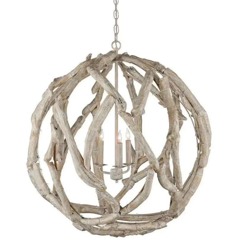 Whitewashed Driftwood Orb Pendant Light 1