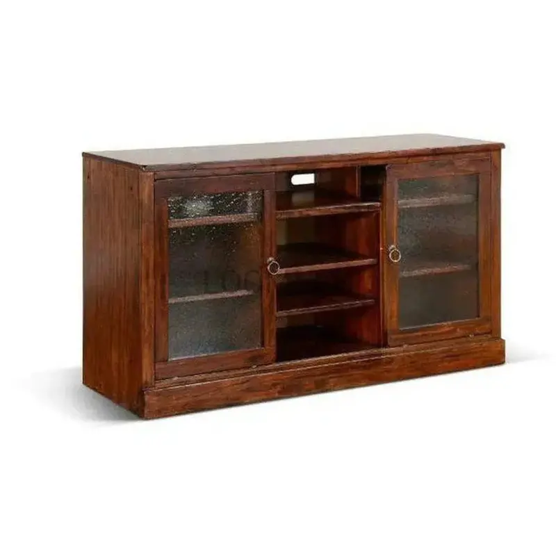 Wood Tv Stand Cabinet With Smooth-Gliding Glass Sliding Doors 1
