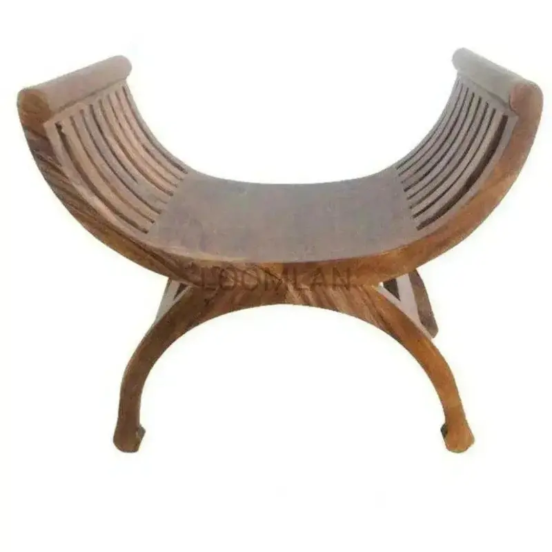 Wooden Scooped-Foot Footstool With Contemporary Curved Silhouette 1