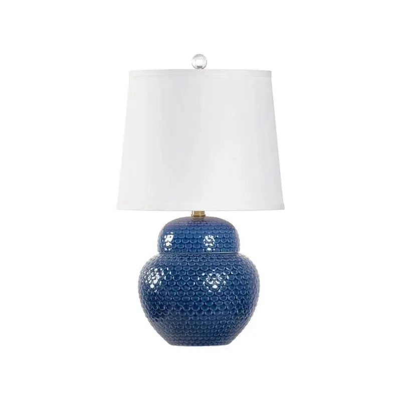 Wrightsville Textured Blue-Glazed Ceramic Table Lamp 1