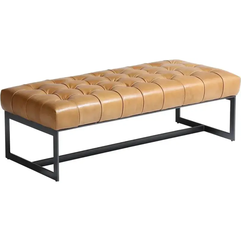 Wyatt Iron-Framed Top-Grain Leather Bedroom Bench 1