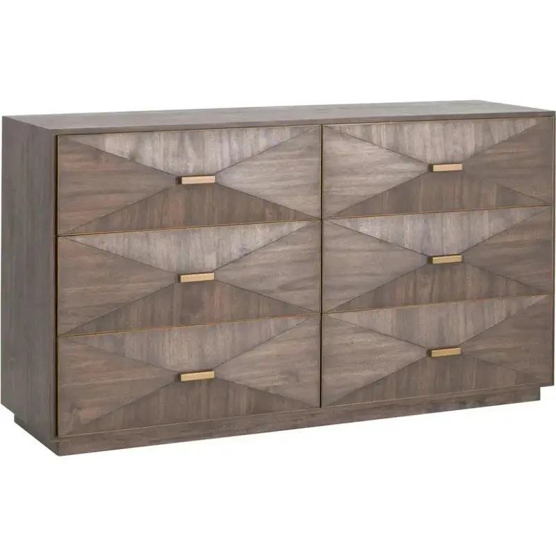 Wynn Double Dresser With 6 Drawers In Burnished Brown And Gold Accents 1