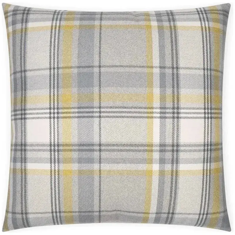 Yellow-And-Grey Tartan Check Large Throw Pillow 1