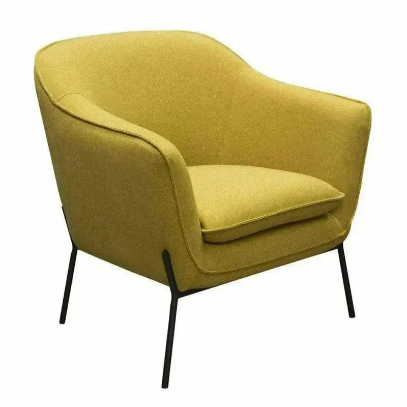 Yellow Fabric Accent Chair With Black Metal Legs 1