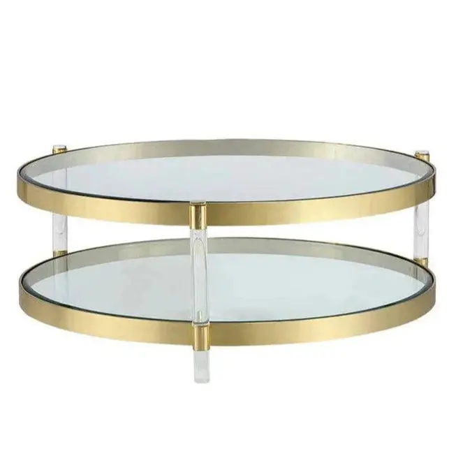 York Modern Brass And Glass Coffee Table With Tiered Shelving 1