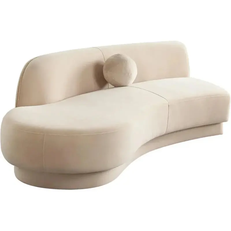 Zelda Left-Facing Light Camel Curved Chaise – Performance Velvet Seating 1