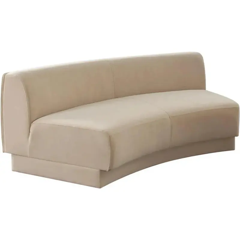 Zelda Light Camel Curved Sofa – Streamlined Performance Velvet Design 1