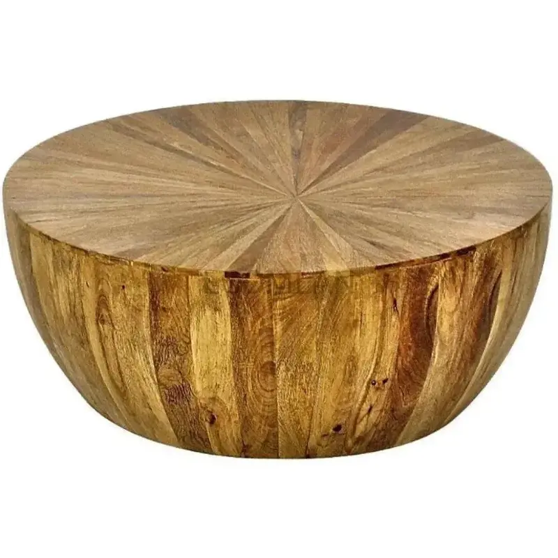 Zelrah Solid Wood Drum Coffee Table – Natural Finish 1