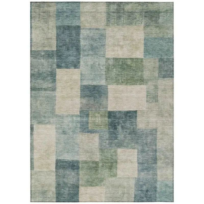 Zenia Blue Low-Pile Washable Patio Rug 2
