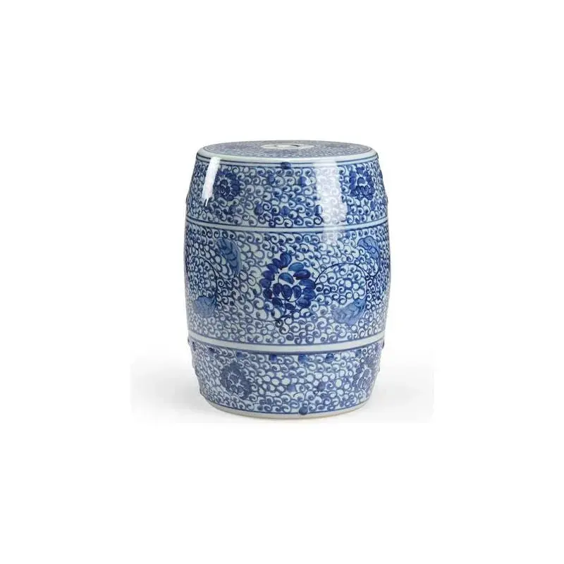 Zue Hand-Painted Blue Ceramic Garden Stool – Artisan Crafted 1